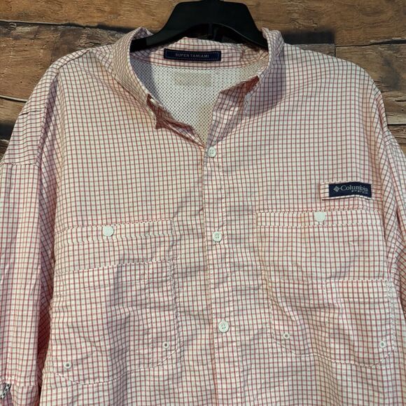 Columbia PFG Super Tamiami 2XL? Vented Fishing LS Button Up Shirt Red Check - Picture 2 of 10